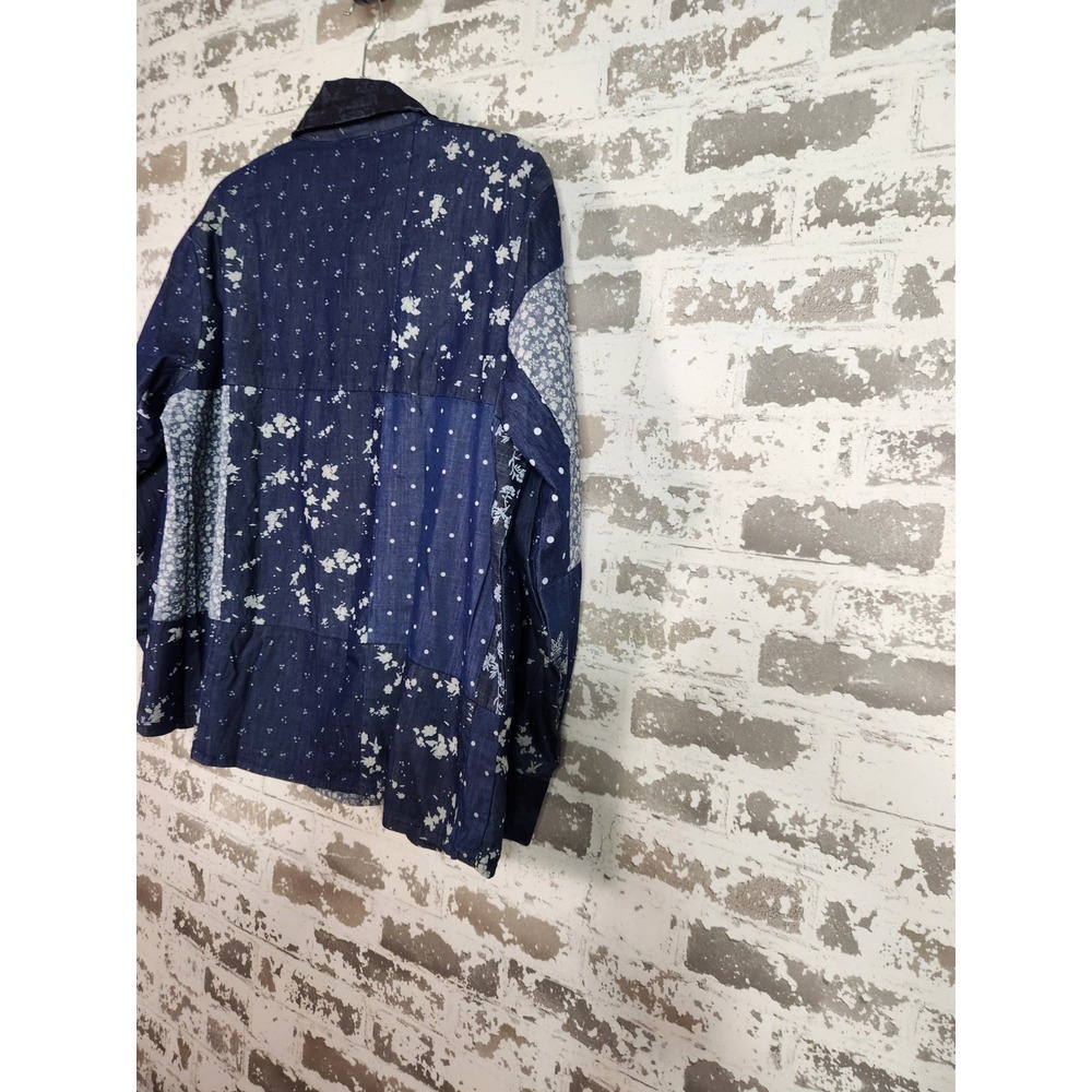 Sacred Threads Patchwork Denim Shacket Size L/XL Blue Geometric Hippie Festival - Picture 5 of 11